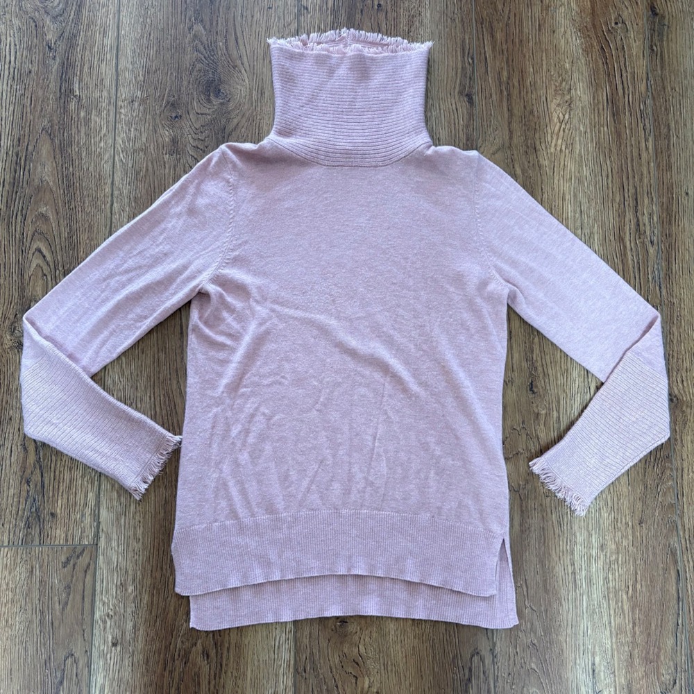 Etcetera Pink Cashmere Blend Fringed Turtleneck Sweater Womens Small Cozy Luxury